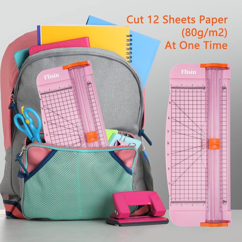 Flisin Paper Cutter,Portable Paper Slicer,12 Inch Paper Trimmer Scrapbooking Tool with Automatic Security Safeguard and Side Ruler for Craft Paper,A4 Paper,Coupon, Label and Cardstock (Pink) - Image 5